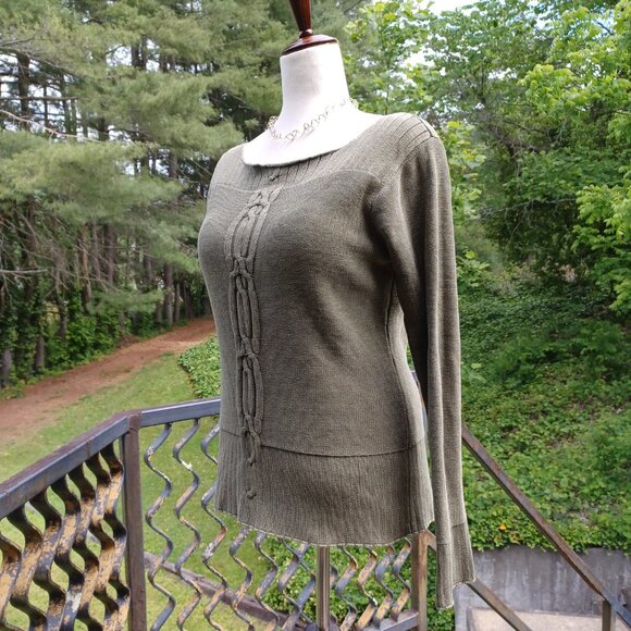 Vintage 100% Cotton Boat Neck Sweater, Dusty Olive Green, Med/Large - Picture 2 of 5